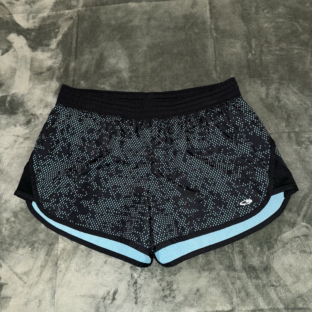 Champion Womens Shorts L Black‎ Blue Polka Dot Athletic Duodry Running Workout